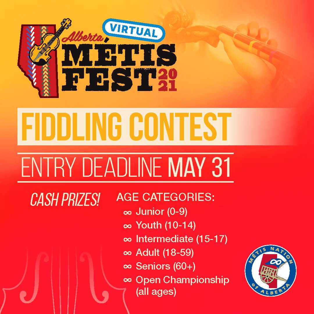 ABMetisYouth's tweet image. Its time to break that fiddle out on June 26th !

Submit your video to our 3rd Annual Alberta Métis Fest Fiddling competition by May 31st to show off the your skills  and a chance to win cash prizes😊

 fill out the Google form in our bio to enter! 

#AMF2021  #Fiddling