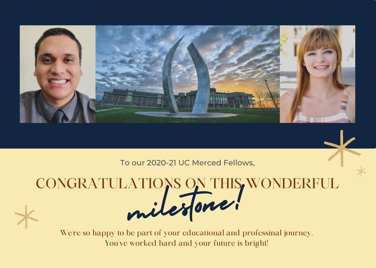 's tweet image. Congrats to our 2020-21 #LLF/UC Merced Fellows on their graduation! Jose &amp;amp; Teagan are returning to #LLNL this summer as graduate student interns before embarking on their advanced degree programs. Thank you to our donors &amp;amp; partners for supporting these students.#STEM #openthedoor