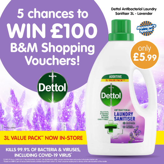 bmstores's tweet photo. 💜 #COMPETITION TIME- ENDS SOON 💜

We've teamed up with @Dettol_UK to giveaway FIVE chances to #WIN £100 worth of B&amp;M shopping vouchers!

For a chance to #WIN, simply let us know WHAT you'd spend the vouchers on!

Competition ends 9am 17/5/21 https://t.co/MfGiR0J5wI