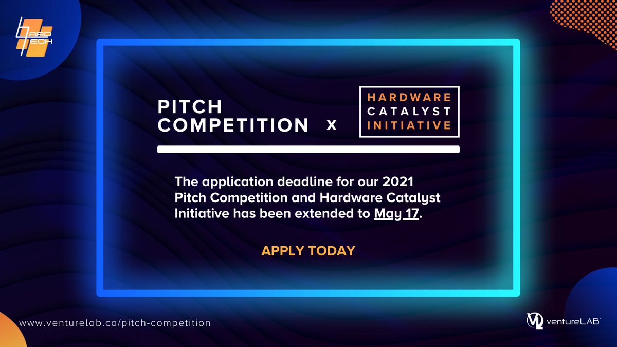 📣  We have extended the application deadline for our 2021 Pitch Competition and Hardware Catalyst Initiative! 

Send in your application as soon as possible to qualify this year's Pitch Competition, with over $50,000 in prizes available! Learn more at bit.ly/2Q9DDwi
