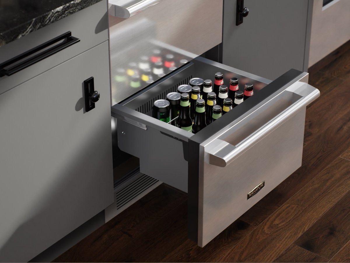 SKSappliances's tweet photo. The perfect companion to the full-sized fridge. Our new 24-inch built-in Undercounter Refrigerator Drawers feature six temperature modes to hold everything from seafood to beverages. Because more storage means more convenience. Coming soon! https://t.co/5bHcVNpP1W https://t.co/k5rrqYSA8Y