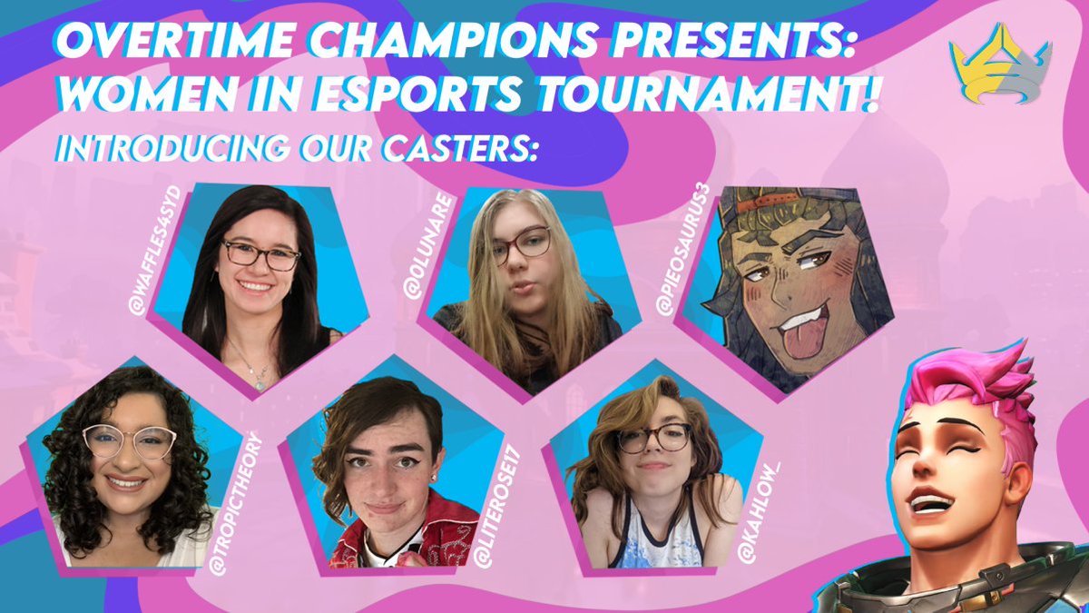 Introducing our casters for the OTC Women in Esports tournament!

<a href="/kahlow_/">lynch 🤖</a> 
<a href="/0Lunare/">Lunare</a> 
<a href="/tropictheory/">Tropictheory</a> 
<a href="/Waffles4syd/">Waffles4syd</a> 
<a href="/Literose17/">literose 🔜 Paris SI</a> 
<a href="/Pieosaurus3/">Erin (depiglio.bsky.social)</a>