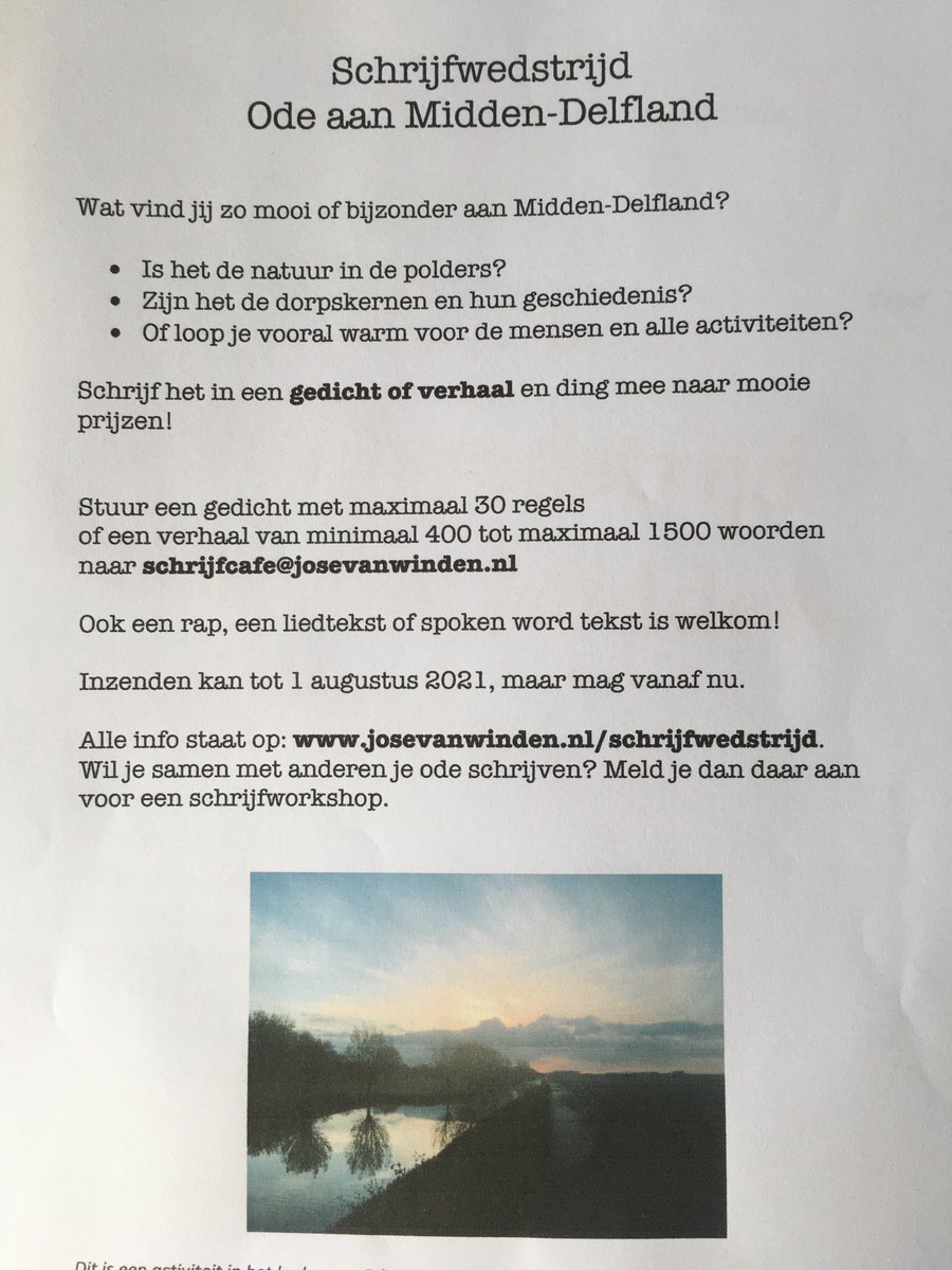 Ja! Schrijfwedstrijd! Wat vind jij zo mooi aan Midden-Delfland?