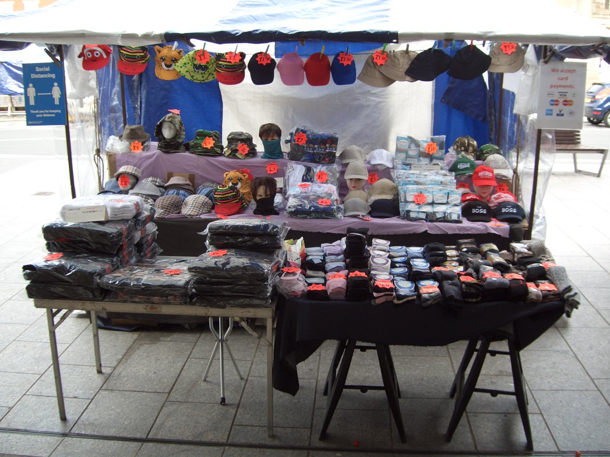 MarketHatsSocks's tweet photo. Ready to "Rock n Roll" at @stocktonmarkets today. Good thing the rain stayed away.Roll on tomorrow at #SedgefieldCarBoot. @soult @StocktonBID @stocktonshops @TheGoldenSmog @STeesCharity @ShakesCafe @GreenKaren365 @CGSCstockton @WellingtonShops https://t.co/E216DUoYnc