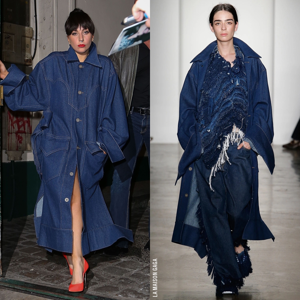 lamaisongaga_'s tweet photo. Back in Time: #LadyGaga stepped out in an oversized denim coat from emerging designer #MatthewAdamsDolan's Spring/Summer 2015 graduate collection which she paired with her coral @CesareCasadei "Blade" pumps.

More: https://t.co/LVc8lOTCqi https://t.co/Z0o1YQxvQ1