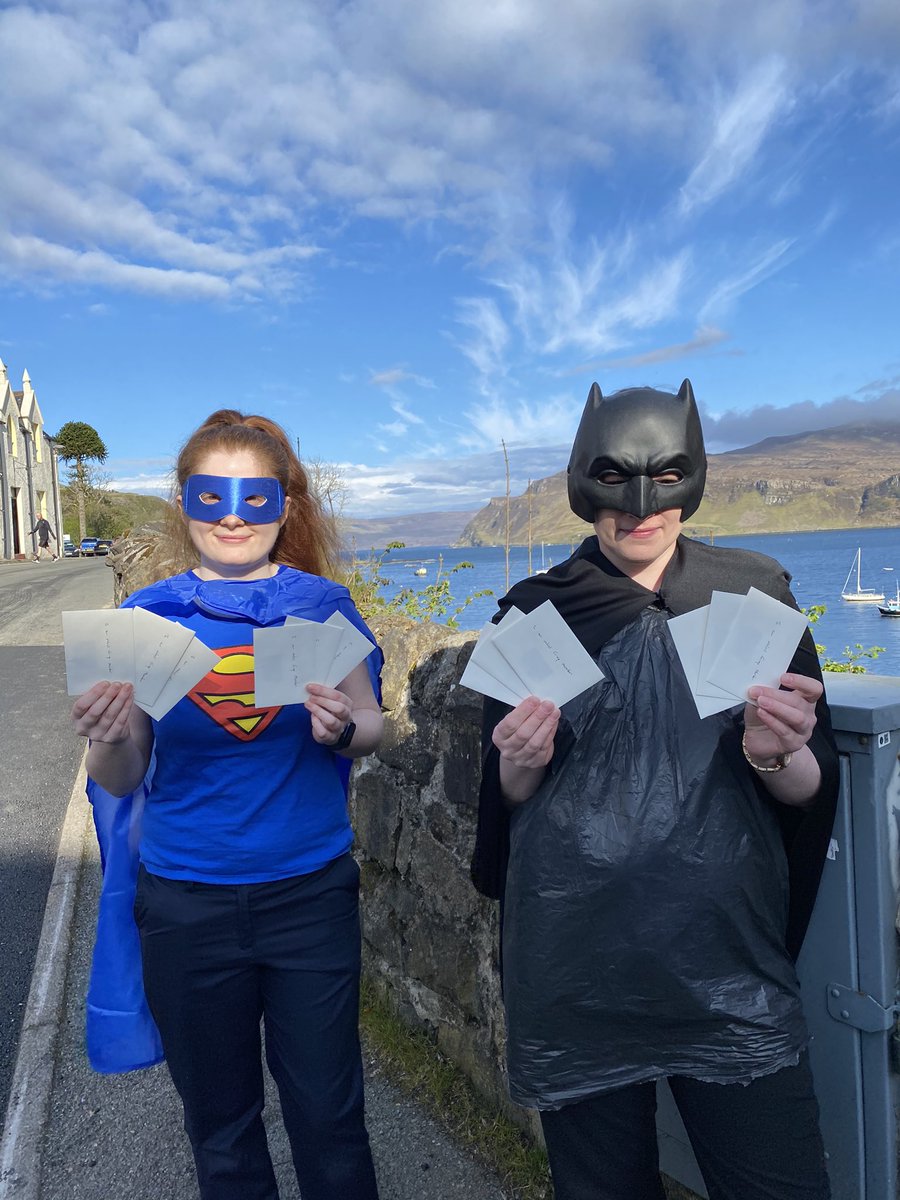 Our Superhero’s in Bank St, Portree raising awareness #MHAW2021 handing out hand written cards from our Member Pioneer @MacaskillRoz #workingtogether #ItsWhatWeDo #portree <a href="/DSimps0104/">Daniel Simpson</a>