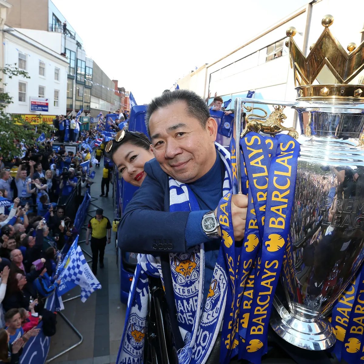 lcfcPollock2003's tweet photo. For Vichai but most importantly for my Grandad  you will both never be forgotten 😭😭🦊💙 https://t.co/WcuD0FcZc2