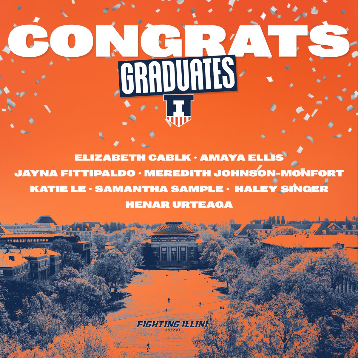 IlliniSoccer's tweet photo. Happy graduation to our 8⃣ #Illini student-athletes! We are SO proud of your accomplishments and we can't wait to see what your futures hold! 🔶⚽️🔷 https://t.co/GraPQdkqIT