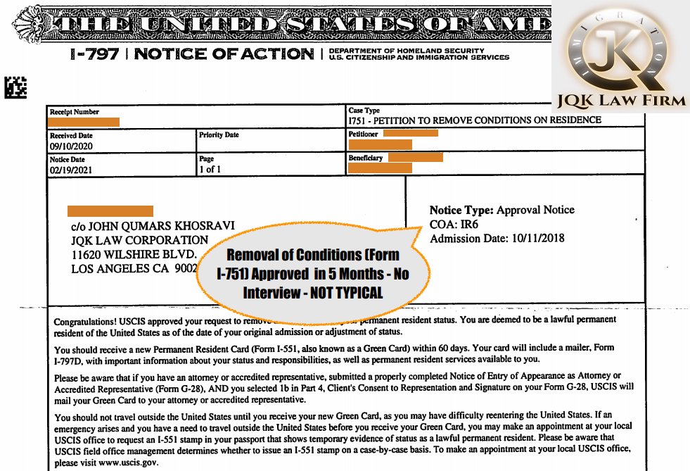 JQKLawFirm's tweet photo. Removal of Conditions (Form I-751) Approved in 5 Months! No Interview!
⚖️ Thinking of getting a lawyer? Schedule a consultation with me! (Fees apply.)
Email: info@jqklaw.com
#Approved #I751 #ImmigrationLaw
Results Vary. Consult with an Attorney. Attorney Advertisement. https://t.co/bbFMUjkGai