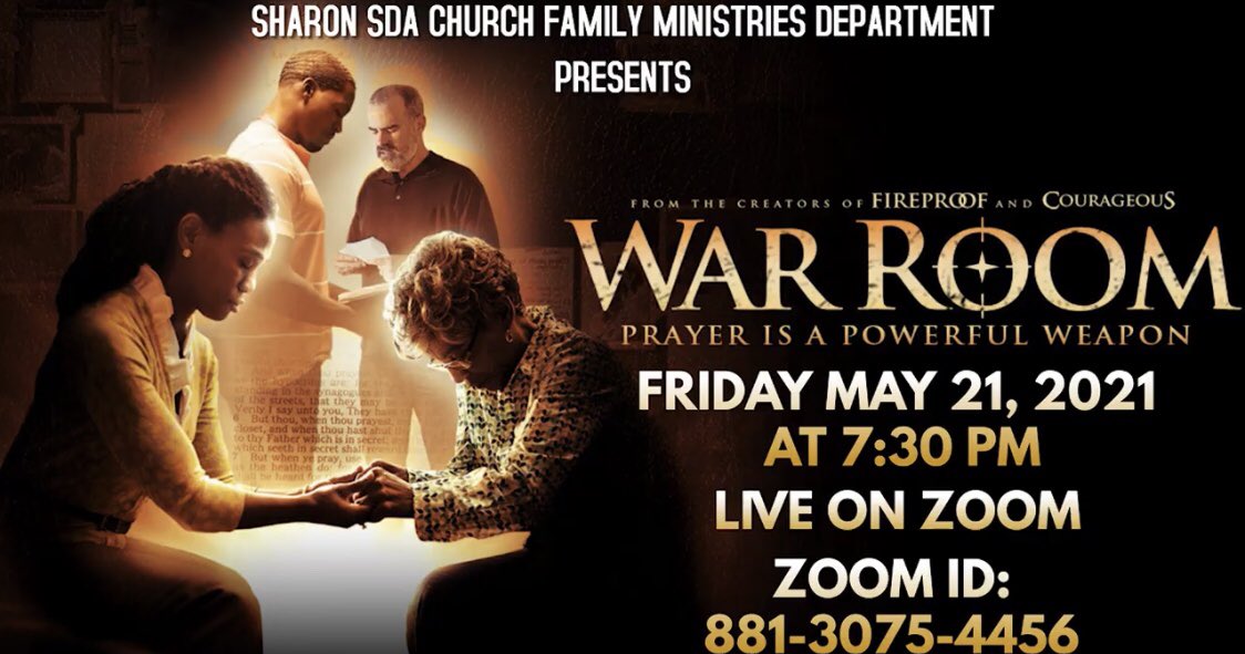 Prayer is a powerful weapon! Sharon SDA Church’s Family Ministries Department ⁣invites you to join us for a family viewing of the movie WAR ROOM on Friday, May 21 at 7:30pm.⁣
⁣⁣
#SharonOn5thAvenue #adventist #adventistchurch
