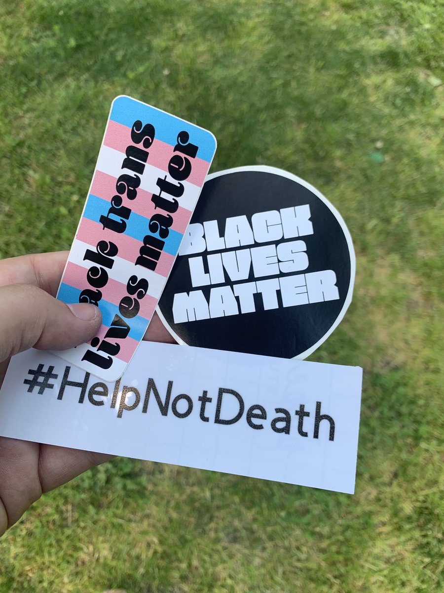 MegSchiffres's tweet photo. #blackTRANSlivesmatter #BlackLivesMatter #helpnotdeath stickers are being handed out by Princess Blanding’s campaign at today’s celebration! Blanding is running as an independent candidate for governor. https://t.co/UY54NpNvGI