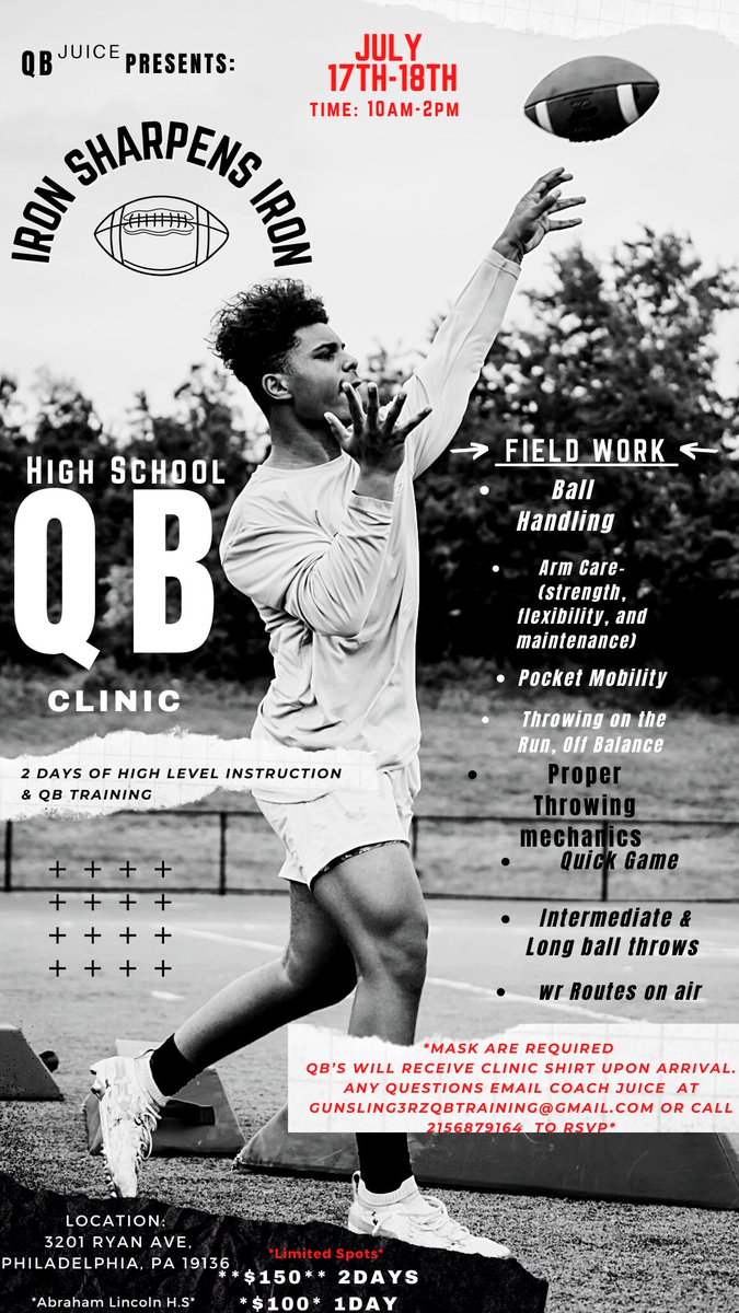 QB’s be sure to check out the link for this summers QB clinic! Great work and great instructions on the details. Come Sharpen your Iron! ⚒️📈🏈🌪.............➡️➡️➡️ eventbrite.com/e/iron-sharpen…