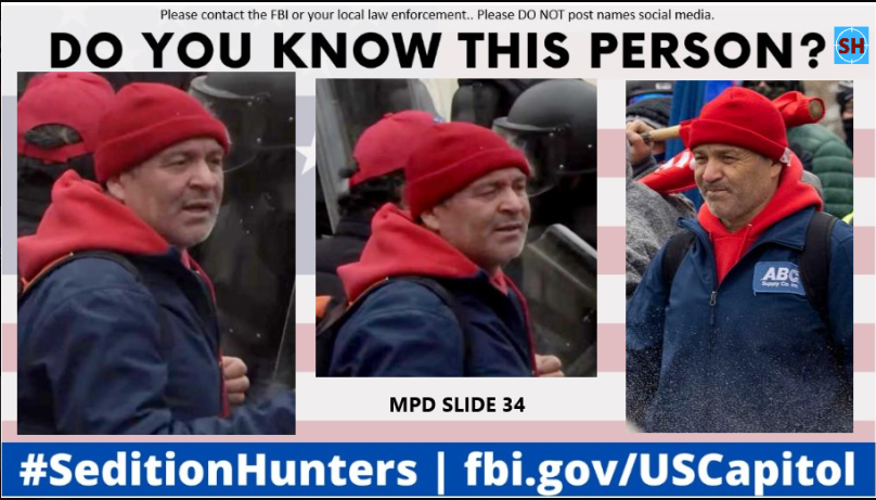 SeditionHunters's tweet photo. Please share across all platforms. Do you Know this person?? Please contact the FBI with MPD Slide 34 do not post names on social media #ABCBigPack #DCRiots #CapitolRiots https://t.co/iwsrmC2kws