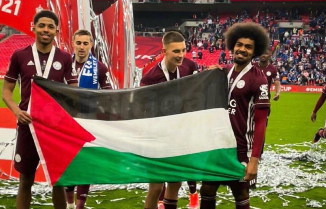 Leicester Football Club, after FA cup win over Chelsea, which is owned by Roman Abramovich, funder of Israeli settler group Elad. #SaveSheikhJarrah #Gaza ✌🏽
