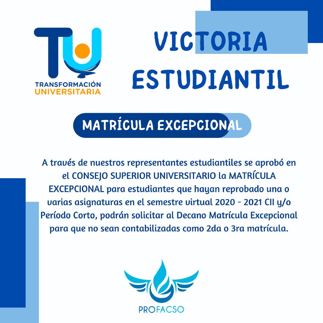 ProFacsoUG's tweet photo. ¡Entérate!
Ya se aprobó en el Consejo Superior Universitario la matrícula excepcional para los compañeros que hayan reprobado una o más asignaturas en el semestre virtual 2020-2021 CII.
#profacso #UG #facso #lomejordefacsoerestú💙💪🏼 https://t.co/0RV7PPZisP