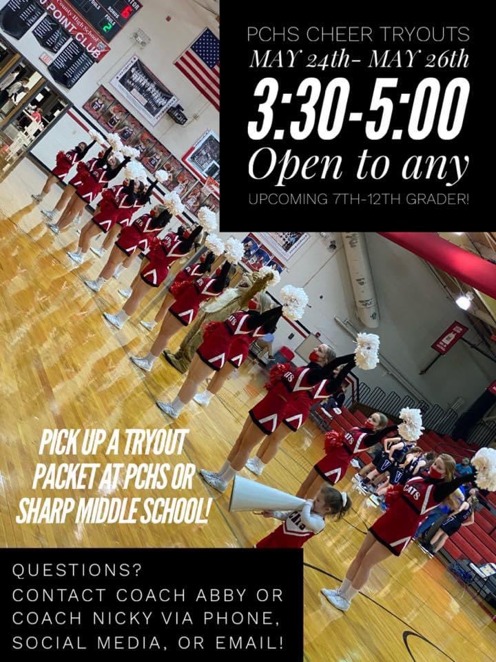 Pendleton_Cheer's tweet image. Tryouts are quickly approaching!! Don’t forget to turn in your signed forms to the office at PCHS or Sharp Middle School by the last day of school!! 😊