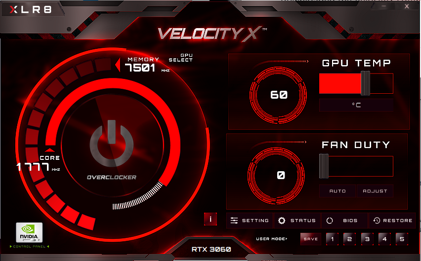 Coketz's tweet photo. @PNYProSolutions Hello, just got a 3060 xlr8 single fan edition and I was wondering if this card RGB led works? I downloaded the VelocityX software but the led menu wont show up https://t.co/mpI0DzGgay