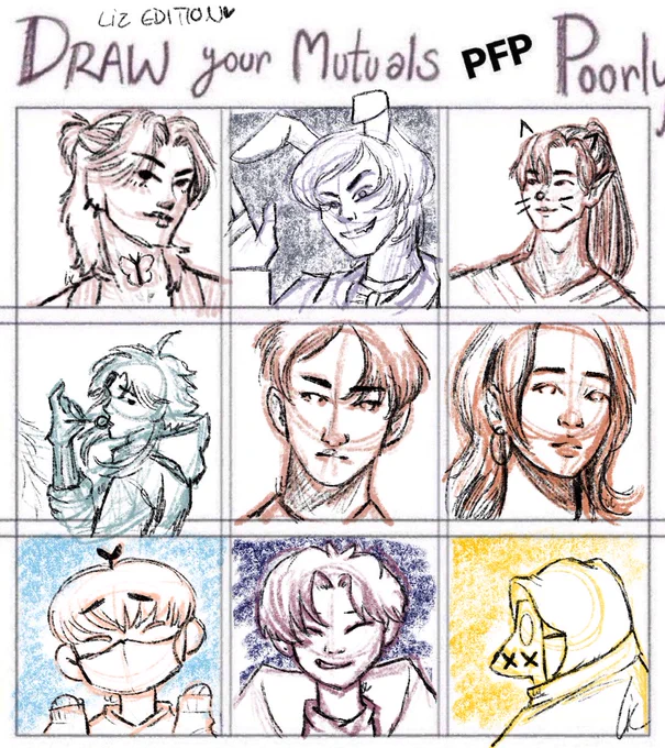 Hehe this was fun ✨enjoy (and forgive me in advance)
gave myself just a few mins for each pfp ✍️

In order:
@nachtflut @armynctiny @hyalinemin 
@_15inu @Raienelline @solawheen 
@SheepsAnFluff @natacular @hazapza 
