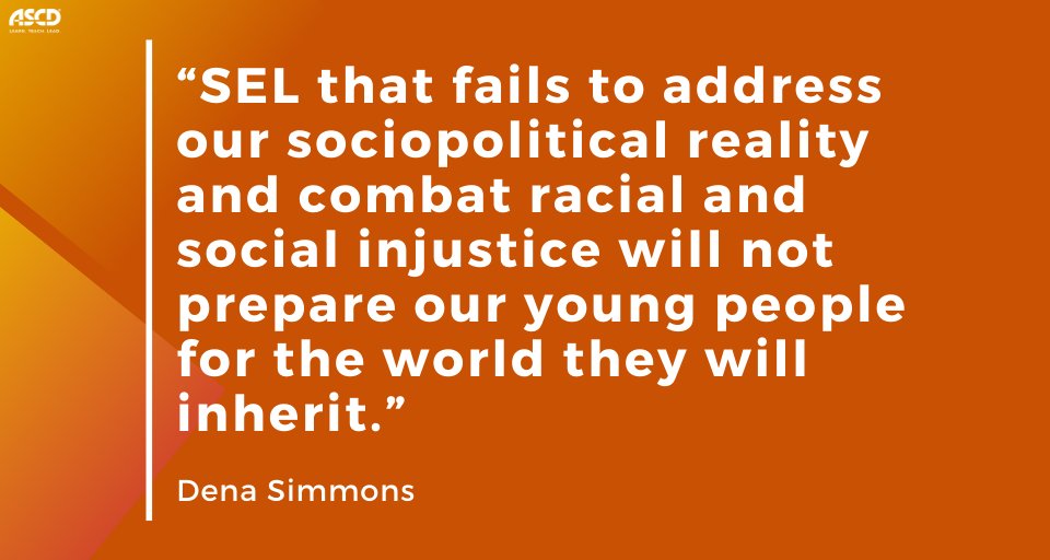 “SEL that fails to address our sociopolitical reality and combat racial and social injustice will not prepare our young people for the world they will inherit.”-<a href="/DenaSimmons/">Dena Simmons</a> <a href="/LiberatED_SEL/">LiberatED</a>

Why SEL Alone Isn't Enough: bit.ly/33ZJAiN