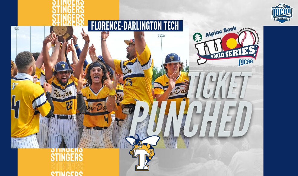 NJCAABaseball's tweet photo. Champions of the East 🎟️👊

Florence-Darlington Tech punches its ticket to the 2021 #NJCAABaseball DI World Series in Grand Junction, CO after defeating Monroe College (NY) in the East District Championship.

https://t.co/HTCmSMW9Ol https://t.co/xDniPtd0eE