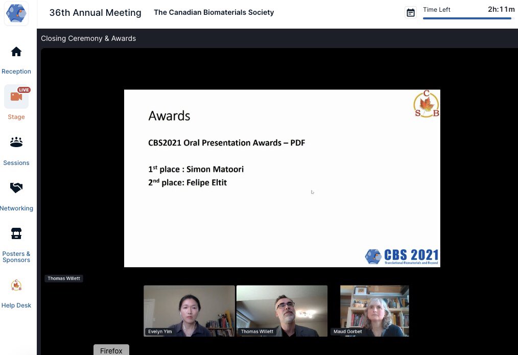 MatooriSimon's tweet photo. Very happy about winning first prize in the oral presentation postdoc category at @CanBiomatSoc meeting 2021! Many thanks to Dave Mooney, @qrushdy @davidlevinemd and everybody else involved in our lactate assay project @hseas @wyssinstitute https://t.co/eZ8EE1dGkU