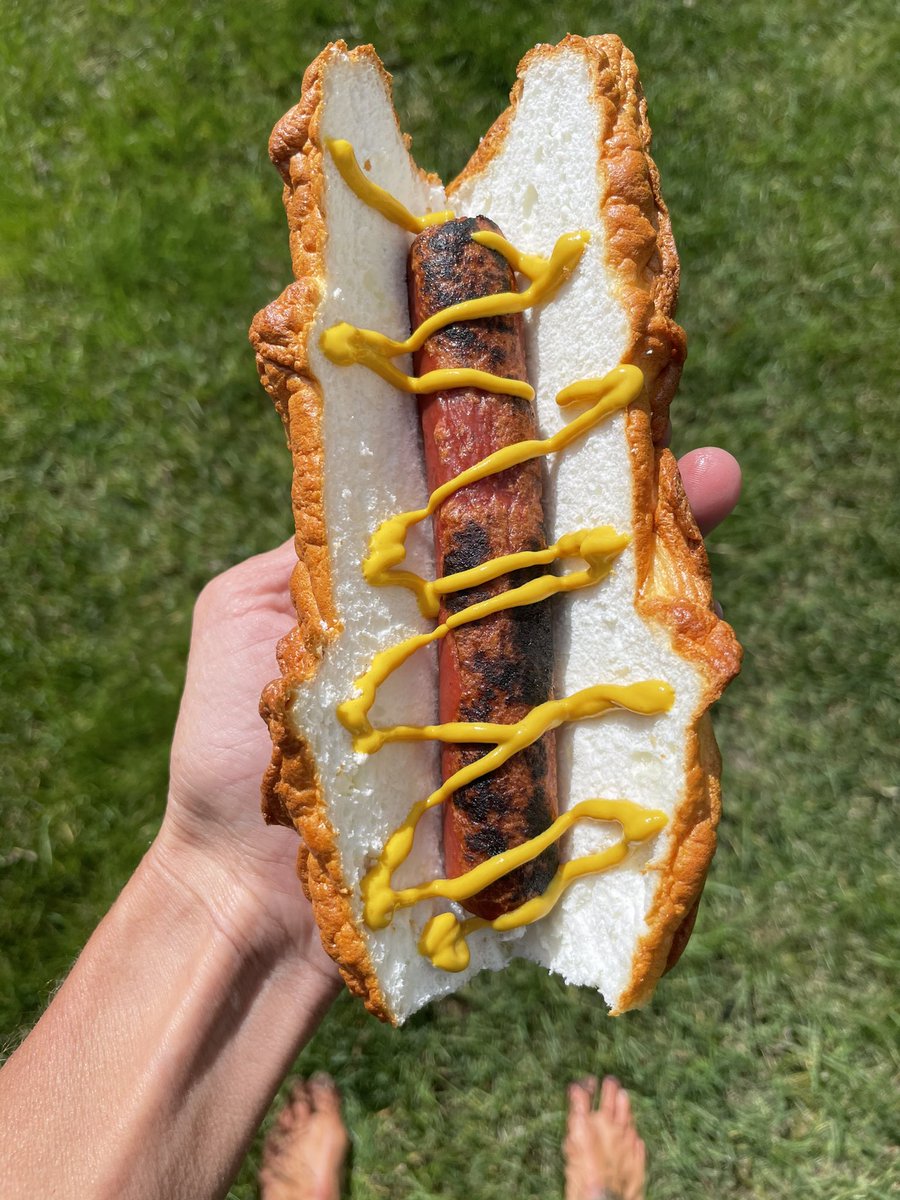 MariaEmmerich's tweet photo. I love a good hotdog over a campfire! @USWellnessMeats ESPECIALLY with a fluffy protein sparing bun 😋 #psmfbread #proteinsparingbread #hotdog https://t.co/VHuKp324rw