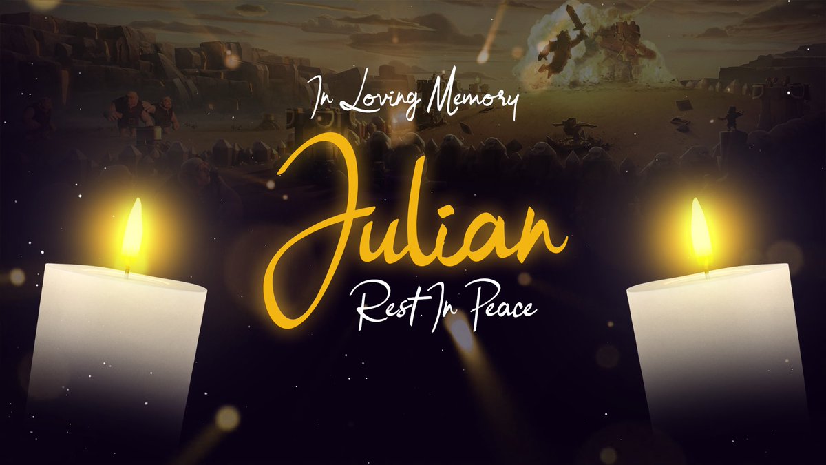 Rest in Peace <a href="/JUL1AN1_1/">JULIAN 1.1</a> 

We’re sorry to hear the bad news about our respected <a href="/CoCEsports/">Clash of Clans Esports</a> player 😔

Condolences to his family and friends 🙏🏻

#Restinpeace #RIP