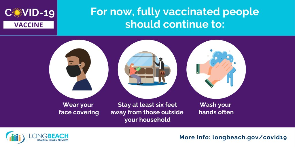 LBHealthDept's tweet photo. Even if you are fully vaccinated continue to help #SlowtheSpreadLB by wearing a face covering in crowded spaces, keeping your distance and washing your hands regularly.
Learn more at https://t.co/P4rE3hgYz6 https://t.co/NlMyWSOSzA