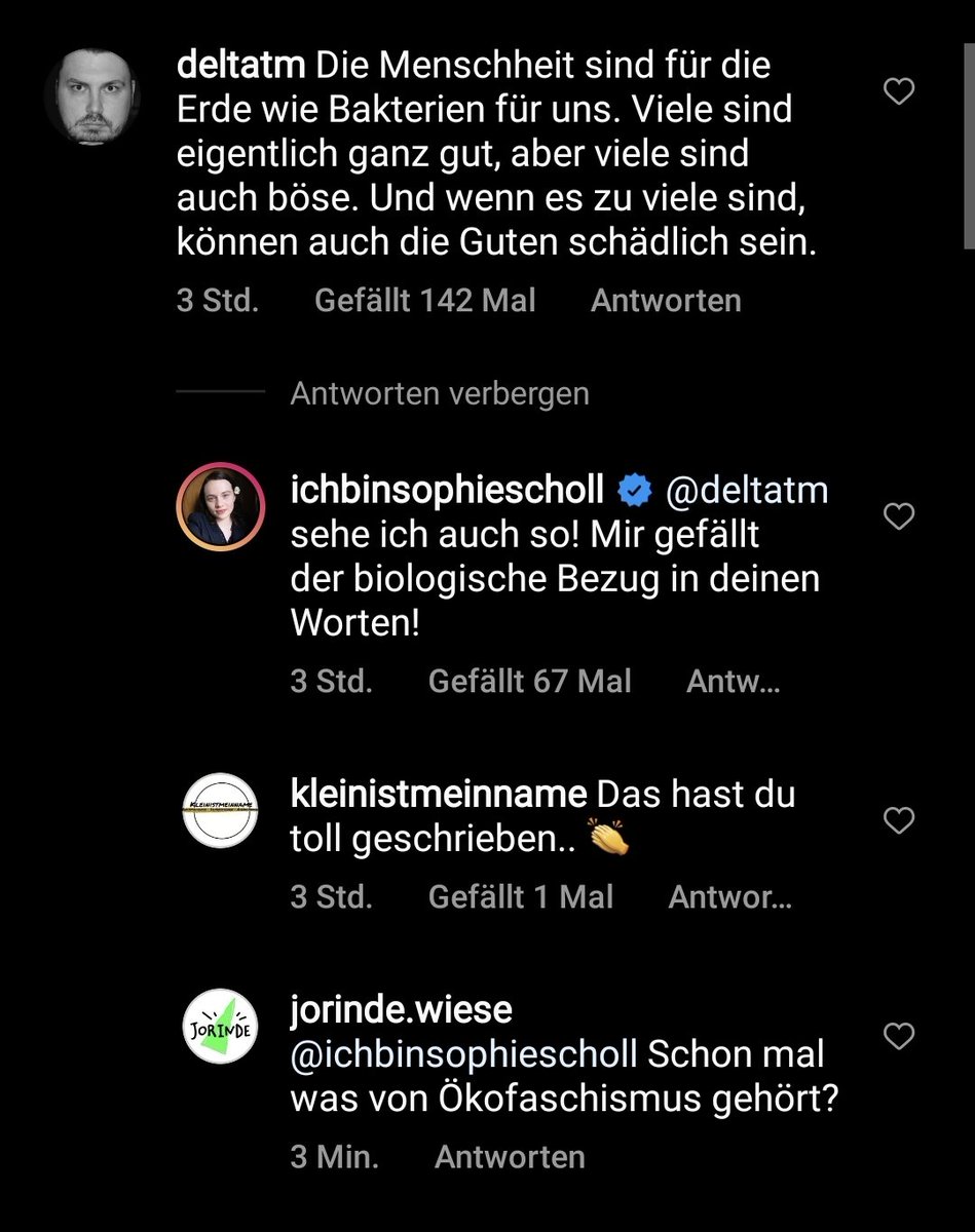 Hey Sophie Scholl auf Instagram, Schon mal was von Ökofaschismus gehört?