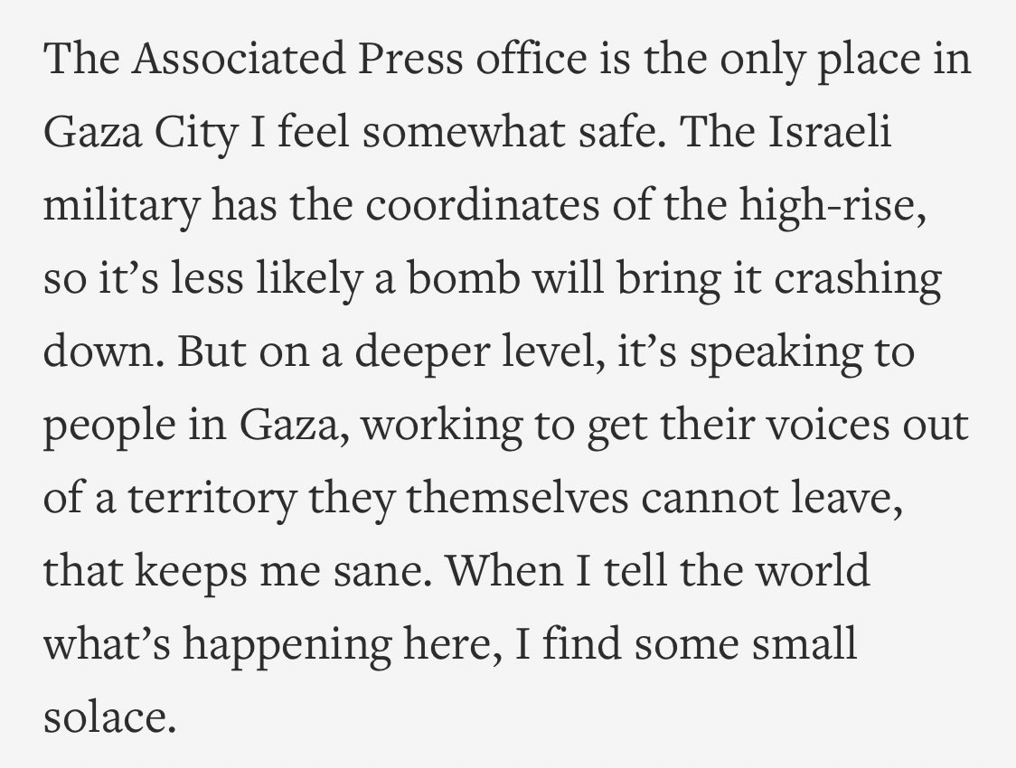 Extraordinary story filed by the AP’s Gaza bureau chief just a day before his office was flattened by an F-16 apnews.com/article/africa…