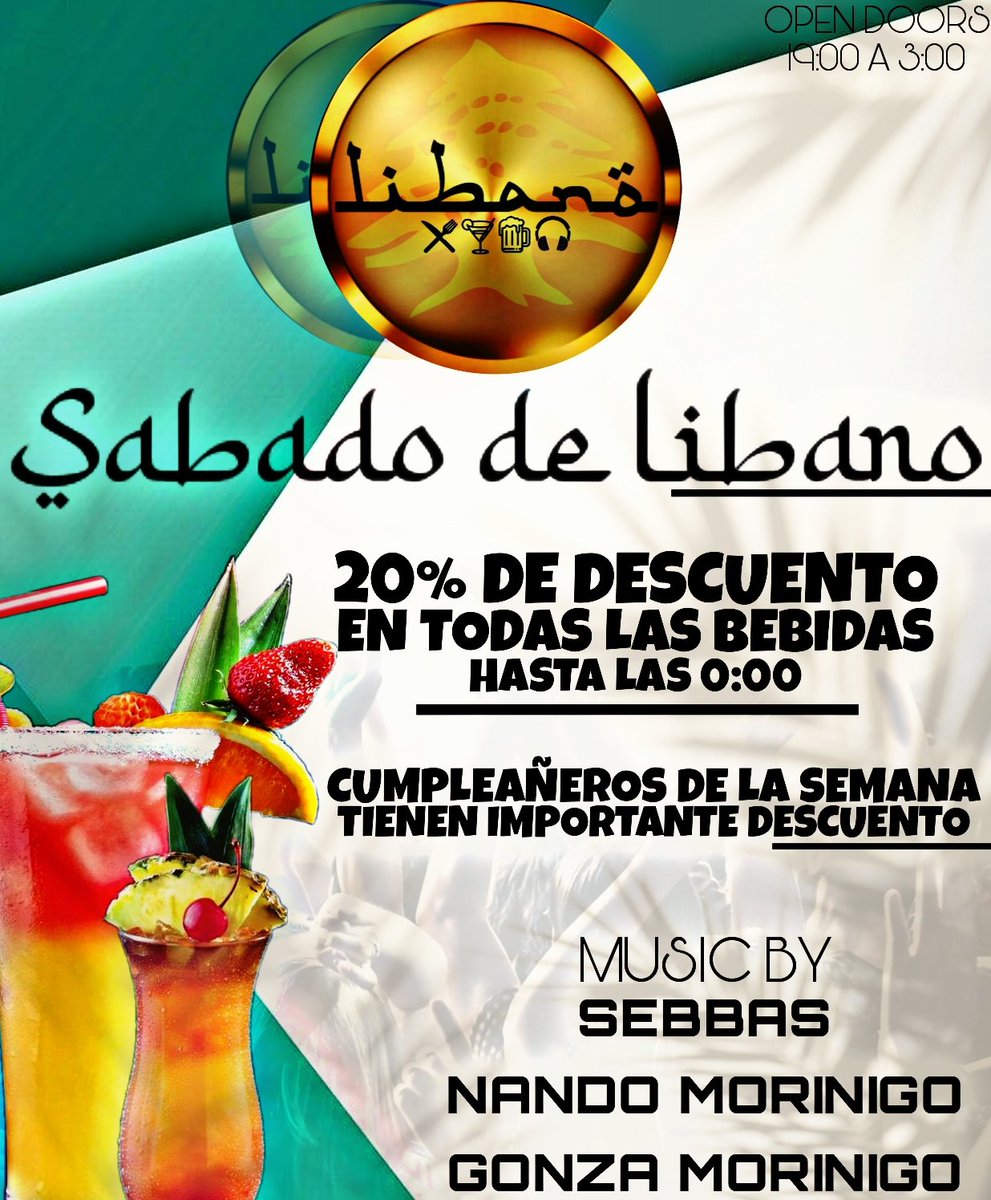 Libano_bar's tweet photo. 🔥HOY SE SALE FUERTE🔥
🎉SABADO de LIBANO🎉
🤯S O R T E O🤯
.
✔️1 CHAMPAGNE c/ SPEED.
✔️1 COSECHA TARDIA c/ SPEED.
✔️1 NEW AGE c/ SPEED.
✔️2 CERVEZA.
.
•Dale FAV a la imagen.
•Dale RT a la imagen.
•Menciona a 2 Amigos.
.
#LibanoBar #Sorteo https://t.co/9sv8o4Dfst