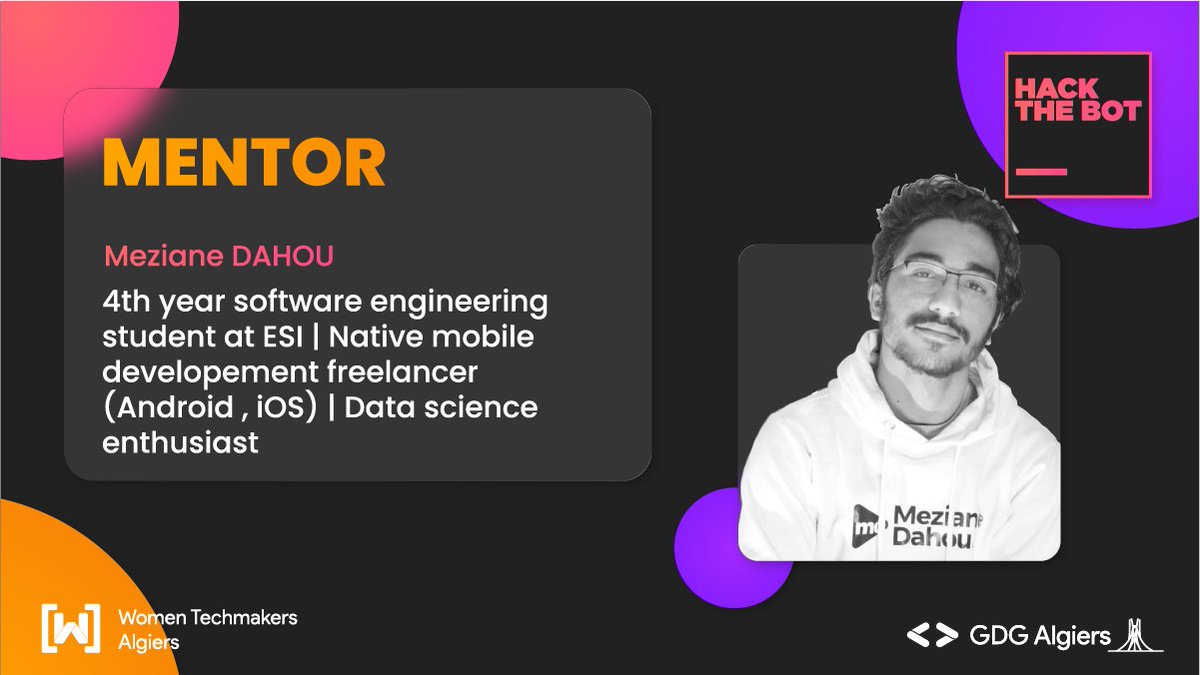 GDG_Algiers's tweet photo. #GDG Algiers has brought a new #Hackathon with a new concept and discovering new things sure needs mentoring.
That's why our trainers will also be by your side throughout the competition as mentors, so you can have the best hackathon experience ever.
#bots #HackTheBot #WTM https://t.co/4f3nHzUMjG