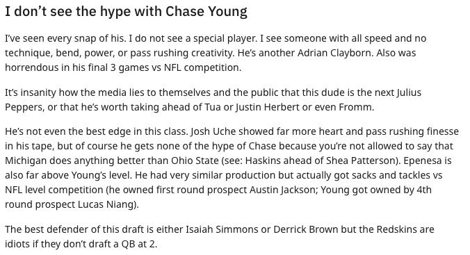 RT @utahdolphin: Never forget this analysis of Chase Young before the 2020 NFL Draft https://t.co/EAn2o1i6bn
