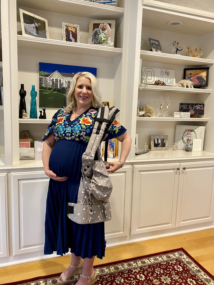 LaurenHensleyTV's tweet photo. #37Weeks and Baby Reicis is the length of a #babycarrier 🍼 💙 19 days until our #duedate Can’t wait to hold him in our arms 💗 #BoyMom #BabyOnBoard #DueInJune #ThirdTrimester https://t.co/fSLzDbebPn