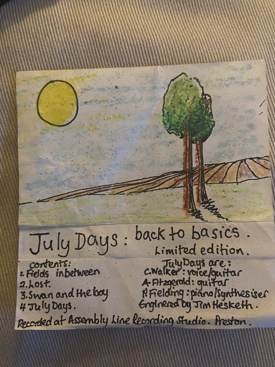 AndyFitzG's tweet photo. The hand-made cover for my college band’s first (highly optimistic limited edition of 100) cassette - 1985. Pat F (piano/synthesiser) still has a copy ... #happydays #collegeband #julydays https://t.co/DQlWe9mDgB