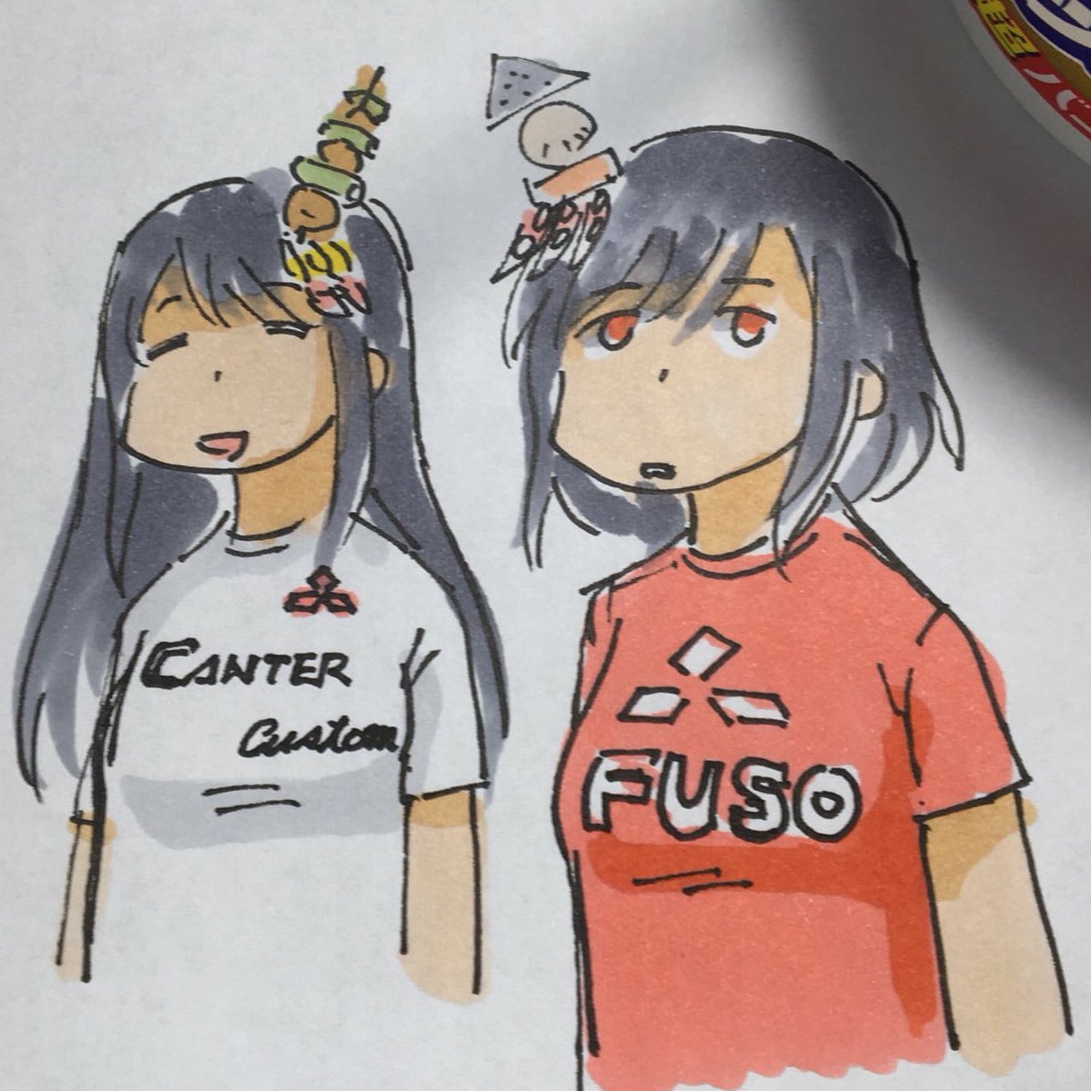 扶桑(艦これ) ,山城(艦これ) 「扶桑さんが変なTシャツを作っては配っているという脳内設定 」|ひじからのイラスト