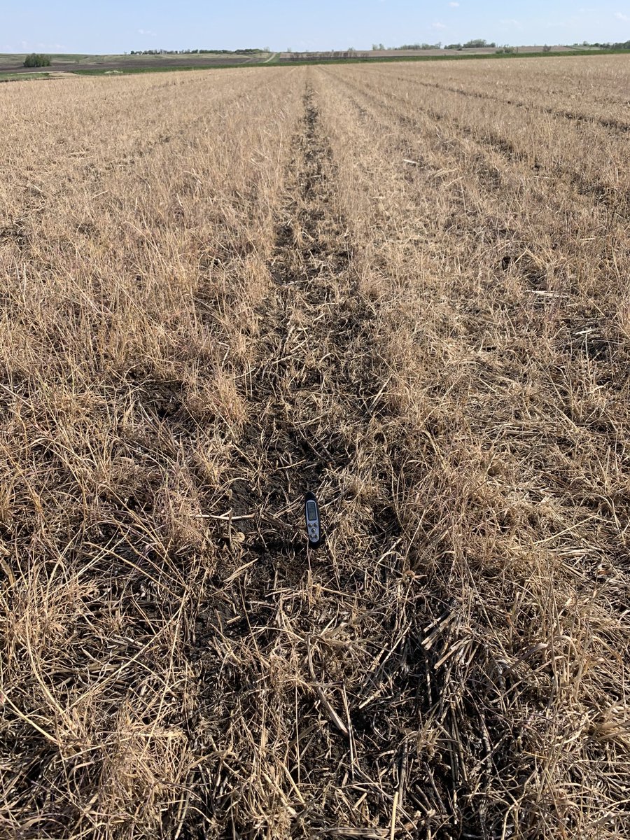 JoeBreker's tweet photo. Consistently 5 degrees warmer in the pair row 60” bio strip till than in between 3 days after planting. That has been pretty consistent over the last several years. https://t.co/ma6yw1Bd4s