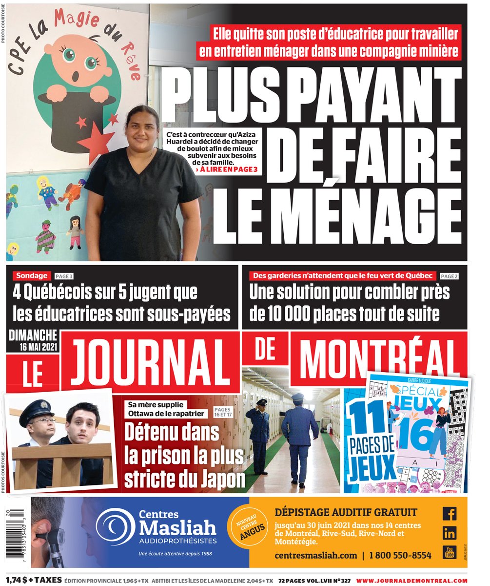 JdeMontreal's tweet photo. La UNE de votre Journal, édition du 16 mai 2021. https://t.co/cDucPCgHr0