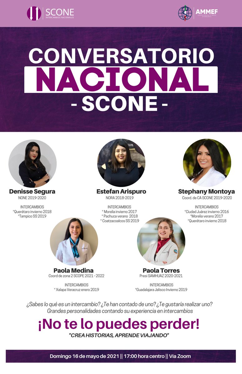 NONE_AMMEF's tweet photo. SCONE los invita al "Conversatorio nacional SCONE" una actividad en donde nuestros outgoings nos cuentan su experiencia de haber realizado un intercambio. 
16 de mayo de 2021 a las 17:00 hora centro.
Registro: https://t.co/9NJQlSAIqh

Crea historias, aprende viajando 💜✨ https://t.co/Koo4O6cqWv