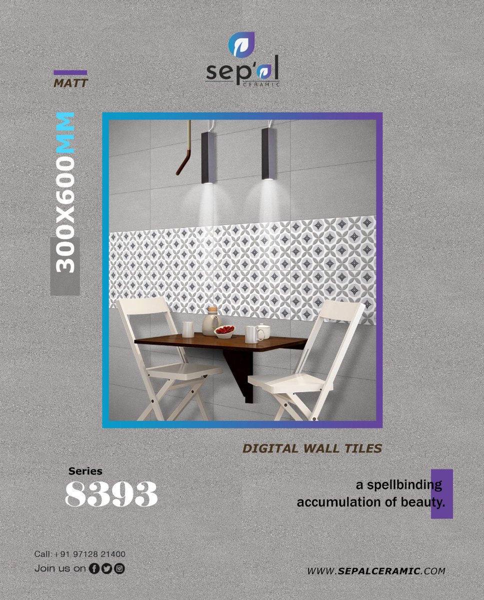 SepalCeramic's tweet image. 𝐒𝐞𝐩𝐚𝐥 𝐂𝐞𝐫𝐚𝐦𝐢𝐜

𝐃𝐢𝐠𝐢𝐭𝐚𝐥 𝐖𝐚𝐥𝐥 𝐓𝐢𝐥𝐞𝐬 
𝟑𝟎𝟎𝐗𝟒𝟓𝟎𝐦𝐦 | 𝟑𝟎𝟎𝐗𝟔𝟎𝟎𝐦𝐦 

𝐂𝐚𝐥𝐥:- +𝟗𝟏 𝟗𝟕𝟏𝟐𝟖 𝟐𝟏𝟒𝟎𝟎
𝐰𝐞𝐛:- 𝐰𝐰𝐰.𝐬𝐞𝐩𝐚𝐥𝐜𝐞𝐫𝐚𝐦𝐢𝐜.𝐜𝐨𝐦 

#Sepal #Sepalceramic #Sepaltiles #vitrified #manufacturing #tiles #ceramics #matt