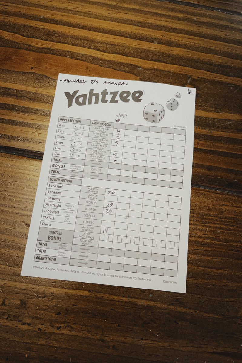 SpaceNerdMike's tweet photo. Possibly the worst game of #yahtzee EVER. https://t.co/1kE68fKyCm