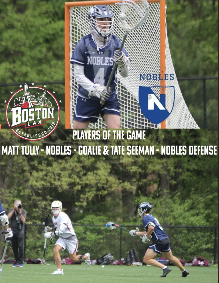 masspreps's tweet photo. Nobles defeated Tabor 11-8 today, as the defense - led by goalie Matt Tully '23 &amp; def Tate Seeman '21 answered the call, in Dedham, this afternoon. Game recap, videos &amp; photos coming soon, ONLY on https://t.co/tQ4heLqMBY @bostonlaxnet 

https://t.co/tLIVSVVxKB https://t.co/WWujVSJSw4