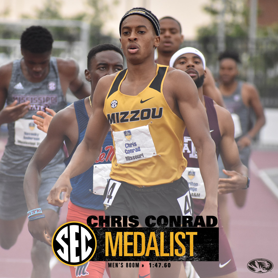 MizzouTFXC's tweet photo. Running just a shade off of the PR set during the prelim, Chris Conrad kicks in the final stretch to finish with the bronze medal in the men's 800m‼️

#MIZ #Compete4Missouri🐯 https://t.co/M7pvb78FvU