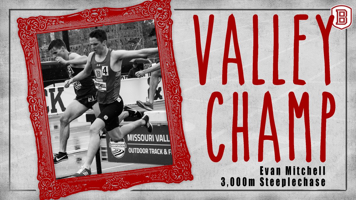 BradleyXCTrack's tweet photo. VALLEY CHAMP! 🅱️🥇

Evan Mitchell claims the 3,000m steeplechase crown at the @MVCsports Outdoor Championship, crossing the finish line in 8:57.65!!! https://t.co/5nubkTGg4e
