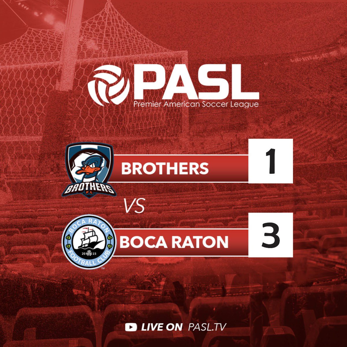 .<a href="/BocaRatonFC/">Boca Raton FC</a> clinches a postseason berth with a 3-1 win over <a href="/BrothersFlorida/">Florida Brothers</a> #PASLSoccer