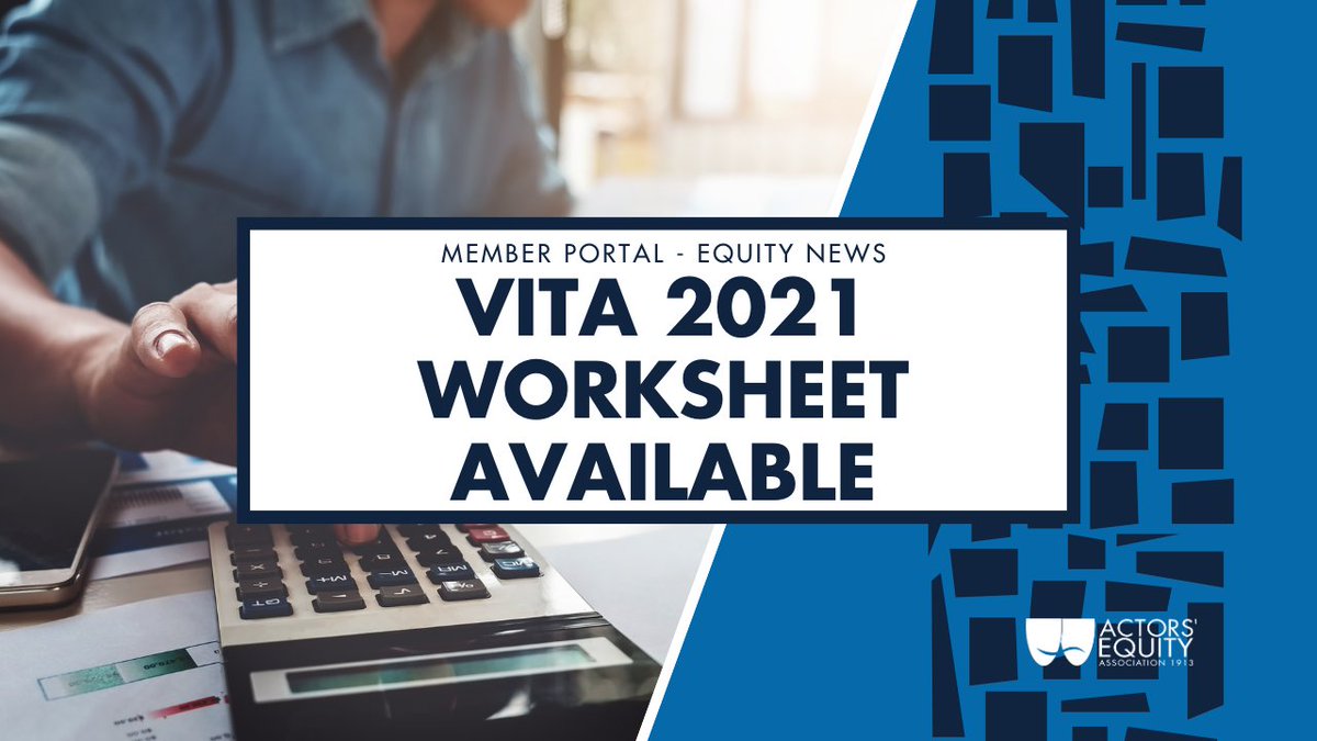 ActorsEquity's tweet photo. Tax Day for individuals has been extended to May 17 this year.

This year's VITA tax worksheets are now available on the VITA page of the member portal. Please note that Equity's VITA offices remain closed. 
https://t.co/HUgkQNAAhE https://t.co/x9cR4BIM9h