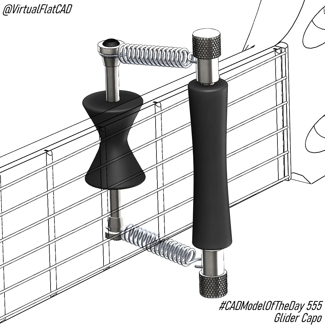 VirtualFlatCAD's tweet photo. Got a new glider capo today. Was a GREAT modeling exercise, especially the spring! #CADModelOfTheDay 555.
.
.
#cad #3d #3dmodeling #soldiworks #guitar #capo #challenge #everyday https://t.co/TLHMJ3zti1