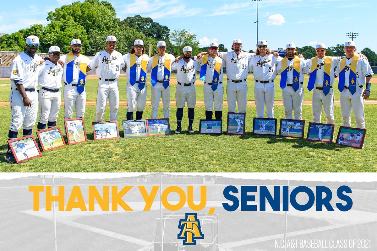 NCATAGGIES's tweet photo. 📸: Today was special

Thank you, @NCATSUbaseball seniors

#AggiePride | 🔵⚾️🟡🐶 https://t.co/TVLAszeALg