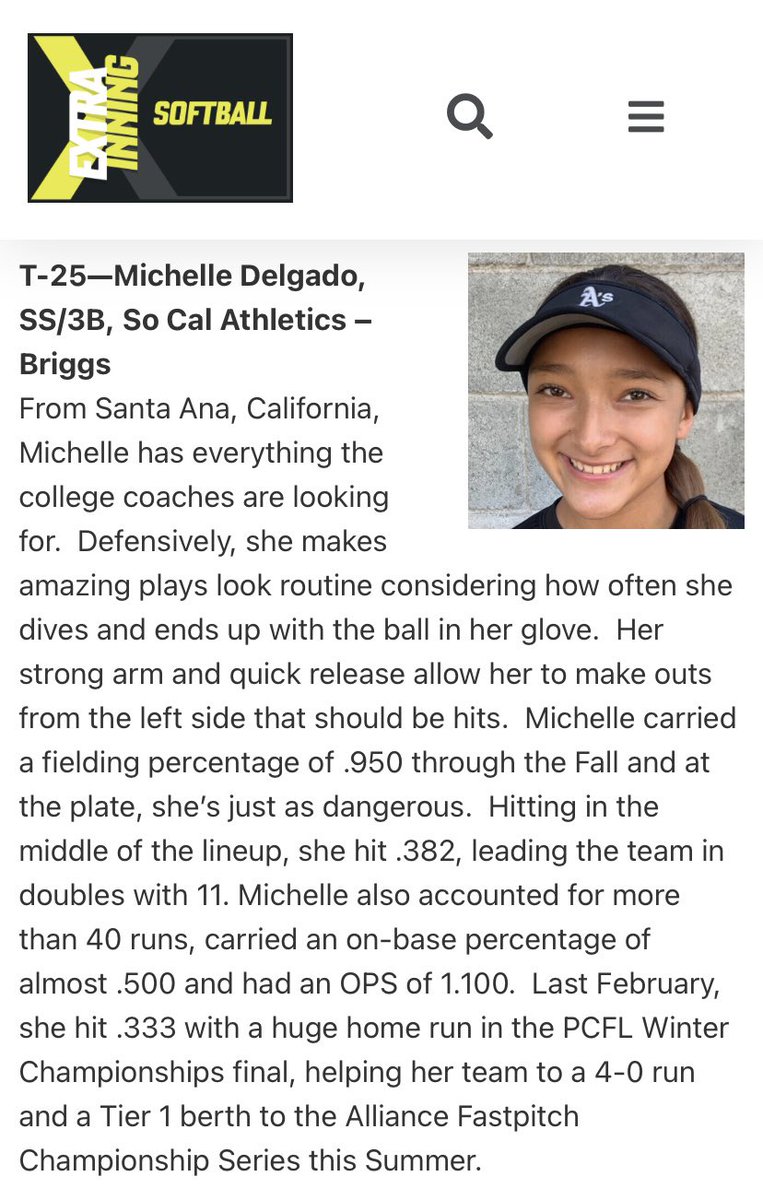 So grateful to say that I have been ranked 25th in the Extra Elite 100 for the class of 2023! A big thank you to my coaches and <a href="/ExtraInningSB/">EXTRA INNING SOFTBALL</a> for the recognition!

 @SCAs_Briggs <a href="/Los_Stuff/">Carlos Arias</a> <a href="/A1ZSoftball/">Apex One Zero (for Softball)</a> <a href="/IHartFastpitch/">I❤️Fastpitch</a> <a href="/coachbriggze/">Ken Briggs</a> <a href="/briggze6/">Roseann Briggs</a>