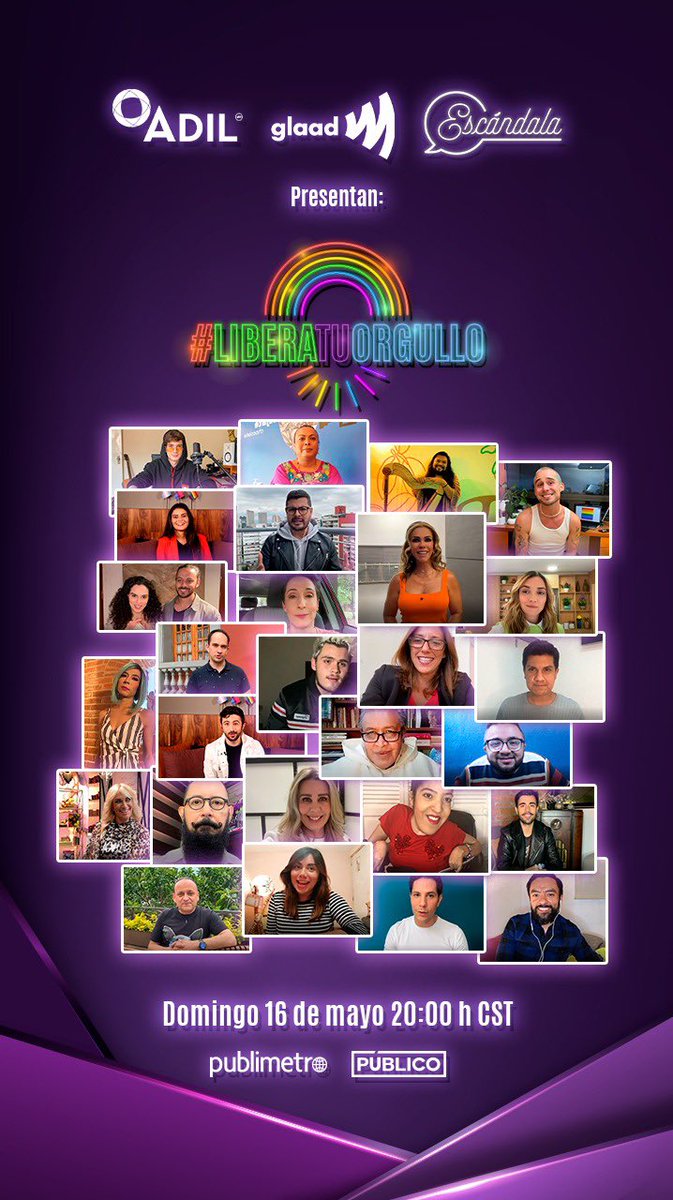 fervelazcar's tweet photo. Mañana Domingo 16 de mayo, 8pm CST, por los canales de FB de Escándala, Publímetro y GLAAD.  En el marco de la conmemoración del Día Internacional de Lucha contra las LGBTfobias #IDAHOBIT. ADIL Diversidad e Inclusión Laboral INVITA. #LGBTQ #LiberaTuOrgullo #RompeElSilencio https://t.co/bHFR26UTCY